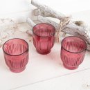6 Teelichthalter aus Glas mit Rillen - rosa pink 7 x 8 cm