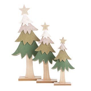 Logbuch-Verlag großes Weihnachtsbaum Set - Tannenbaum Dekofiguren 3 Stück aus Holz & Filz grün Natur Gold - Weihnachtsdeko Geschenk