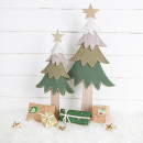 Logbuch-Verlag großes Weihnachtsbaum Set - Tannenbaum Dekofiguren 3 Stück aus Holz & Filz grün Natur Gold - Weihnachtsdeko Geschenk