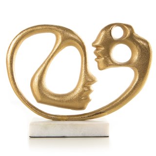 Goldfarbene Skulptur Liebespaar zwei Gesichter - edles Dekoobjekt