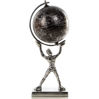 Mann mit Globus - edle Dekofigur aus Metall silber schwarz 33 cm
