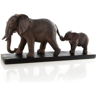 Große Elefanten Dekofigur - Mutter + Elefantenbaby - 49 cm