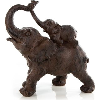 Dekobjekt Elefantenfamilie - Elefant mit Baby braun Kunststein 28 cm