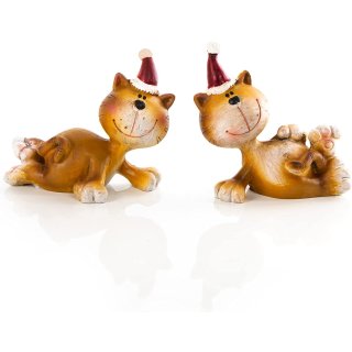 2 weihnachtliche Katzen Figuren - lustige Katzenfiguren zum Hinstellen