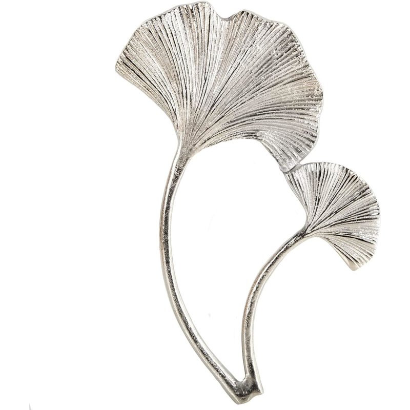 Edles Wandobjekt Ginkgo silber aus 34 cm Blätter - Wanddeko Metall