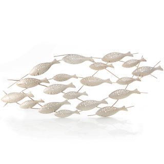 XXL Fischschwarm Metall Wanddeko 94 x 26 cm - Fische Maritime Deko beige weiß