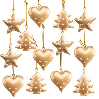 12 Metallanhänger weihnachtlicher Baumschmuck Gold weiß 4 cm