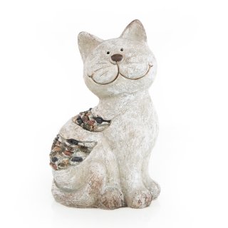 Katze Dekofigur braun grau aus Keramik 21,5 cm