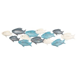 Fischschwarm Wanddeko aus Metall beige blau türkis maritim