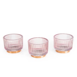 3 Kerzenhalter rosa Gold aus Glas Ø 9 cm Teelichthalter