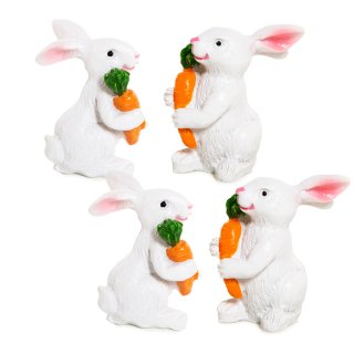 4 Mini Hasen mit Karotte weiß orange 3,5 cm