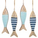 4 Holzfische blau türkis Maritime Fische Fischernetz...