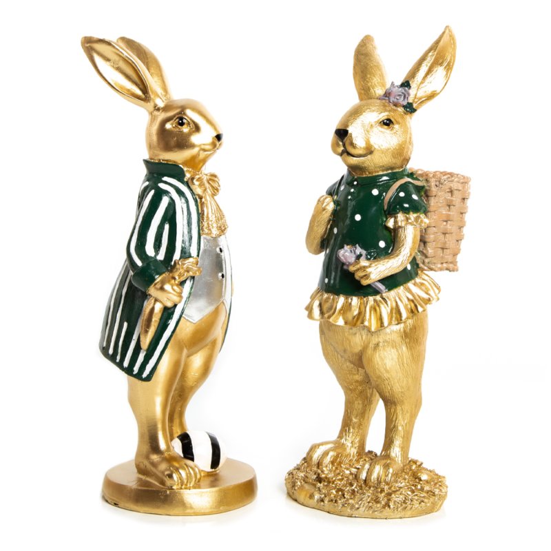 2 edle Gold grün cm 30 Osterhasen Paar Hasen Dekofiguren