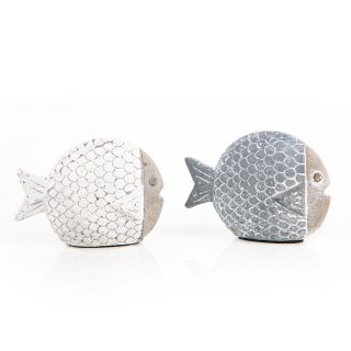 2 kleine Fische aus Zement weiß grau maritime Deko 9,5 cm