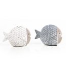 2 kleine Fische aus Zement weiß grau Maritime 9,5 cm