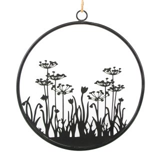 großer Metallkranz schwarz mit Blumen-Motiv Ø 38,5 cm