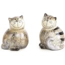 2 Katzen Figuren aus Keramik braun grau 13 cm Deko