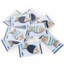 10 kleine Gastgeschenke blau mit Holzfisch & Karte