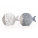 Set 2 Fische Figuren aus Zement grau weiß Maritim...