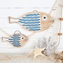 Fisch Wanddekoration aus Holz Natur weiß blau 30 cm