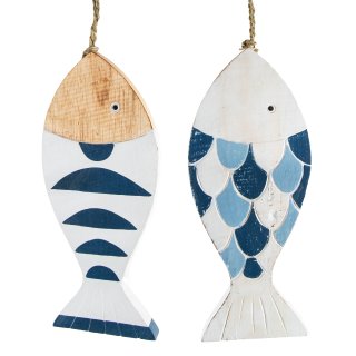 2 große Deko Fische zum Aufhängen blau weiß maritim 30 cm