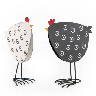 2 Moderne Hühner Metall schwarz weiß Ostern Frühling 17 cm