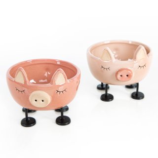 2 Schweinchen Töpfe aus Keramik Dekoschale rosa 11 cm