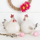 2 Hühner Dekofiguren Hahn Henne Terrakotta beige...