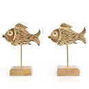 2 edle Fische Figuren Maritime Deko Set Gold Metall 18 cm