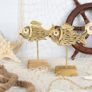 2 edle Fische Figuren Maritime Deko Set Gold Metall 18 cm