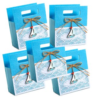 5 kleine Filztaschen maritim blau mit Fisch & Segelschiff