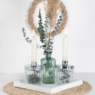4 Stabkerzenhalter Deko Glas Hochzeit festlich Silber 10 cm | Kerzenständer