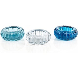 Teelichtgläser Set 3 aus Glas blau weiß Tischdeko Ø 8,3 cm