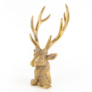 Großer Hirsch Kopf mit Geweih Gold edel Weihnachten 30 cm