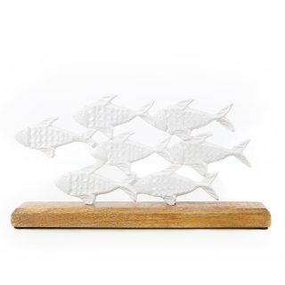 Fischschwarm Dekofigur weiß braun Metall & Holz maritim 30 cm