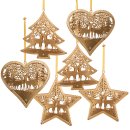 6 edle Weihnachtsbaumanhänger Stern Herz Baum Gold 9...