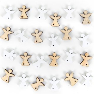 24 Mini Engel aus Holz weiß Holzengel 2 cm Weihnachten