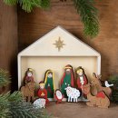 Weihnachtskrippe Heilige Familie im Stall 12-teilig aus Holz