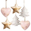 6 Metallanhänger Weihnachtsbaum Herz Stern rosa Gold...