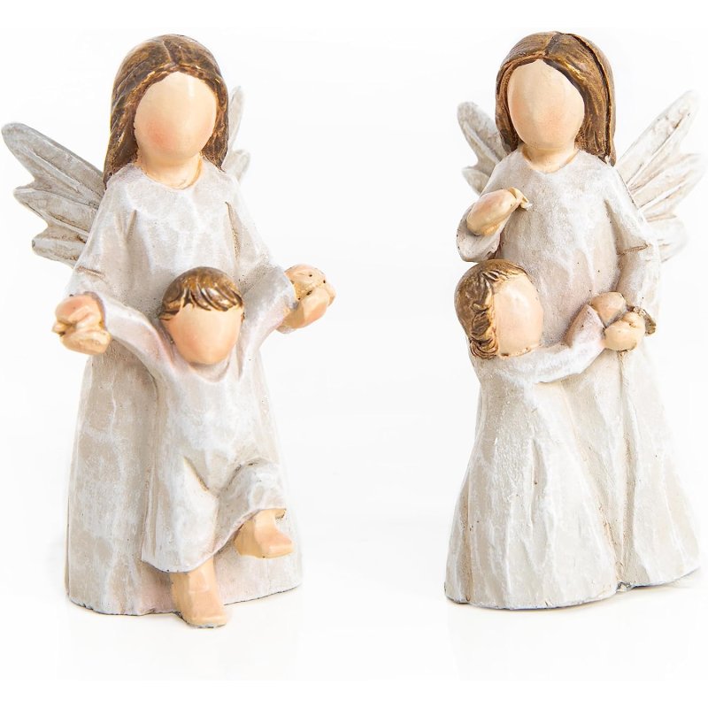 2 Engel Figuren mit Kind neutral beige - Schutzengel minimalistisch 6