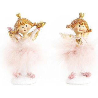 2 Engel Prinzessin Figuren mit Krone rosa Gold - Weihnachtsengel Mädchen 10 cm