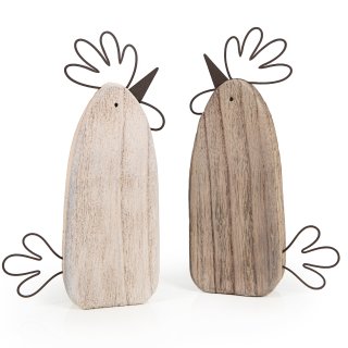 Osterdekoration aus Holz braun Natur Hahn + Henne Figur Ostern 21 cm