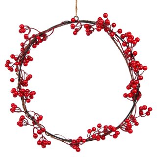 Weihnachtskranz rote Beeren Girlande zum Aufhängen Deko Metallring Ø 28 cm