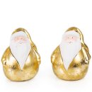 2 Santa Claus Weihnachtsmann Figuren Gold wei&szlig; Keramik Dekoration 9 cm