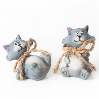 2 kleine Katzen Figuren Mini Deko grau Geschenk für Katzenbesitzer 4 cm
