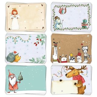 6 x 10 Weihnachtsetiketten für Kinder Aufkleber Tiere Engel 7,4 x 5,2 cm