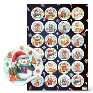 Weihnachtsaufkleber für Kinder Tiere bunt Sticker verzieren Ø 4 cm (VE= 24 Aufkleber / 1 Bogen)