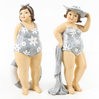 2 Frauen Figuren Strand Urlauber Badenixe im Badeanzug Deko 21 cm grau weiß