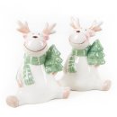 2 Elch Figuren grün weiß aus Dolomit Rentier...
