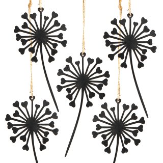 5 Pusteblumen zum Aufhängen schwarz aus Holz Geschenkanhänger 15 cm
